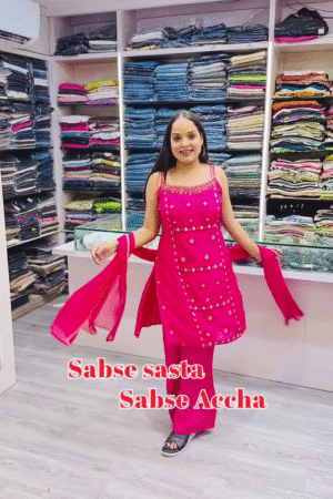 💖 Rani Pink Mirror Work Cotton Suit Set 💫👑