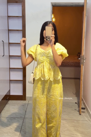 ☀️ Sunny Yellow Broderie Anglaise Co-Ord Set for Women ☀️