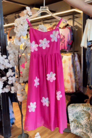 🌸 Vibrant Fuchsia Floral Midi Dress – Bloom-Inspired Summer Elegance 🌸