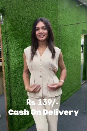 “Sandy Bliss Sleeveless Co-ord Set with Wooden Button Detailing – Chic, Minimal & Breezy Summer Look 🌞”