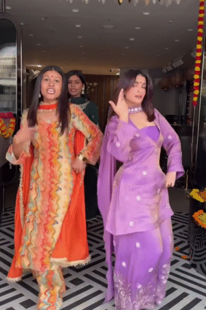 Sunset Orange and Gold Classic Zig-Zag Embroidered Punjabi Suit with Multicolor Patterned Dupatta