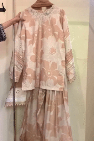 Soft Pastel Floral Embroidered Cotton Kurta with Matching Sharara