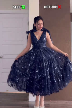 Midnight Blue Sequin Embellished Tulle Ball Gown with Organza Tie-Strap Shoulders and Voluminous Skirt