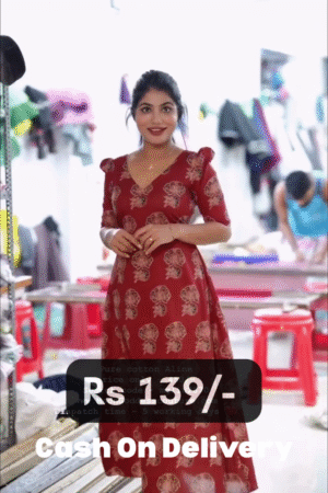  Elegant Pure Cotton A-Line Printed Red Dress with Vintage Floral Pattern