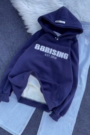 🟪 Midnight Embossed Letter Hoodie & Pale Blue Denim Jeans – Streetwise Winter Pairing