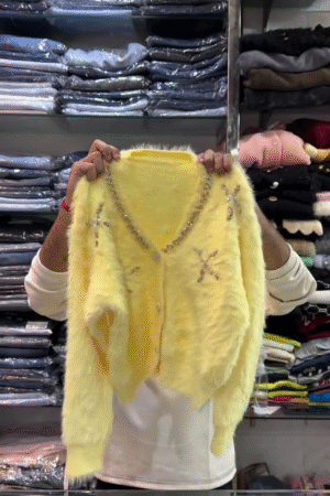 ☀️ "Radiant Sunbeam Luxe Faux Fur Fluffy Yellow Cardigan Dazzled with Crystal Gem Accents for the Perfect Sparkle Lovers and Winter Warmth" ☀️​