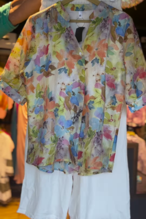 Breezy Pastel Floral Co-Ord Set with White Cotton Shorts – Summer Bloom Vibes