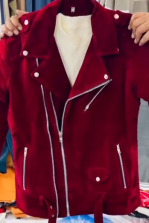 🔥 Crimson Edge Velvet Biker Jacket – Luxury Statement Outerwear 🔥