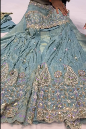 Seafoam Elegance Embroidered Sharara Set