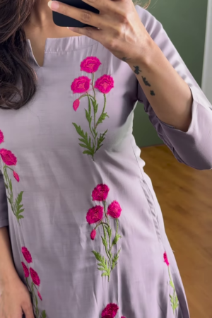 Lavender Bloom Embroidered Kurti – Grace in Every Thread 🌿