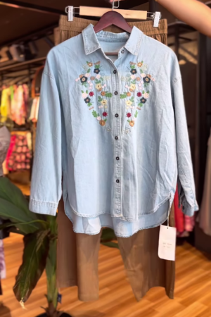 Wildflower Denim – Embroidered Shirt & Shorts Set
