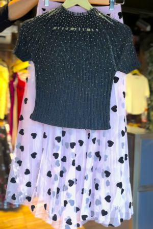 Sparkling Black Knit Top & Heart Print Skirt – Chic Party Co-ord Set