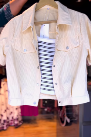 3-Color Corduroy Jacket with Striped Crop Top – Urban Casual Vibe