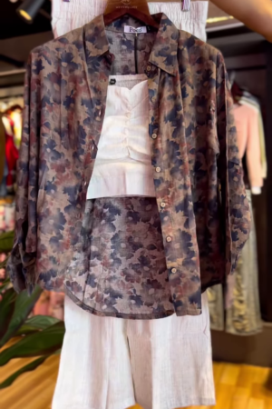 Effortless Chic Three-Piece Co-Ord Set with Abstract Floral Shirt