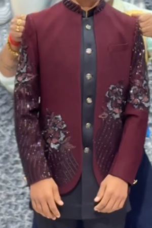 👑 Royal Maroon Embroidered Nehru Jacket – A Statement of Timeless Elegance 👑