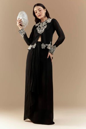 Midnight Royale Embroidered Jacket Drape Set