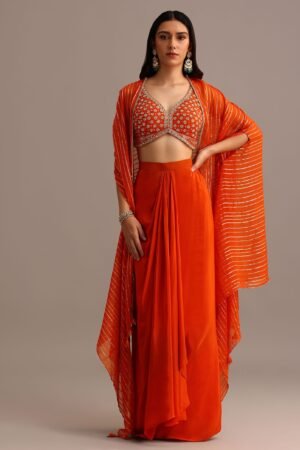  Tangerine Spark Embellished Drape Co‑ord