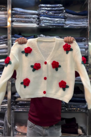 🌹 Ruby Bloom Knit Cardigan – Classic Elegance with Floral Charm 🌹