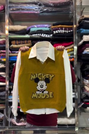 🧸 Mickey Charm Layered Knit Vest Shirt – Cute & Cozy Winter Style 🧸
