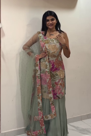 🌿 Mint Blossom Embroidered Sharara Suit 🌿