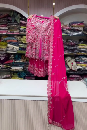 💖 Rani Pink Crystal Glow Embroidered Suit Set 💖