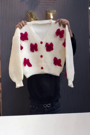 ✨ Bow Bliss Cropped Knit Cardigan – Soft, Sweet & Statement-Ready ✨