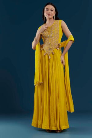 Golden Marigold Twirl Lehenga Cape Ensemble