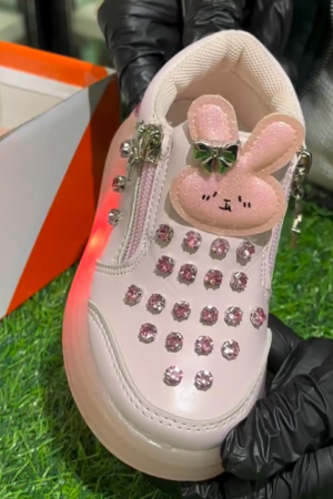 Sparkle Bunny Kids Sneakers – Glitter Rabbit Zipper Shoes