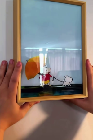 🖼️✨ Rainy Walk LED Frame – Aesthetic Glow Wall Art for Cozy Vibes 🌧️💛