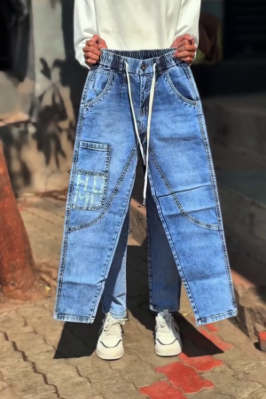 👖🔥 Urban Cargo Drawstring Jeans – Relaxed Fit Streetwear Denim 💙✨