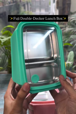 🍱✨ Fuji Double-Decker Lunch Box – Premium Steel Bento with Leakproof Seal 💚🔥