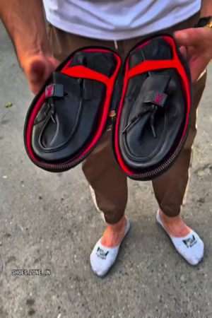 🖤❤️ Red Strap Luxury Slippers – Premium Men’s Comfort Sandals 🔥👣