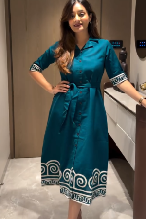 💚 Emerald Green Embroidered Shirt Dress – Grace with a Modern Twist