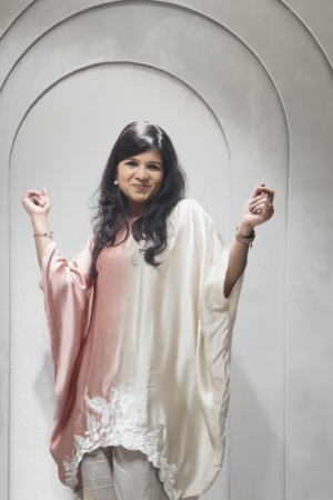 💖 Pink Satin Beads Round Neck Ombre Kaftan And Pant Set – A Dreamy Blend of Elegance & Comfort ✨