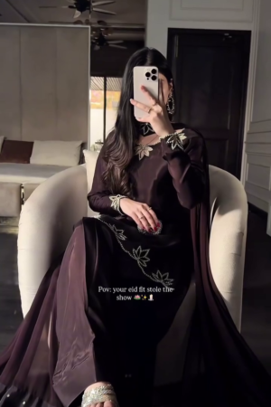 🤎 Brown Natural Crepe Embroidery Work Salwar Suit – Timeless Elegance in Every Thread 🤎