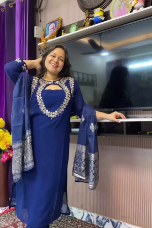 💙 Blue Embroidered Kurta Suit Set with Dupatta – Elegant, Vibrant & Festive ✨