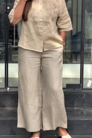 🌸 Embroidery Shirts for Women – Cotton Linen Button-Down Casual Short Sleeve Tops