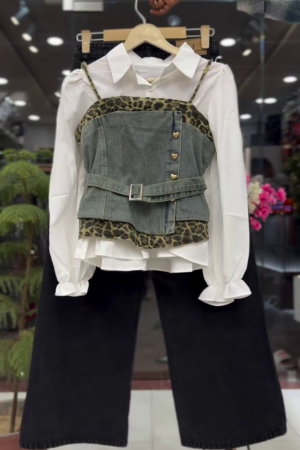 Women White Lea Luxury Corset Top with Shirt – Timeless Elegance with a Modern Edge