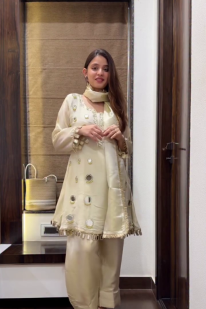 ✨ Boho Farsi Mirror Work Tissue Shimmer Suit – Sparkle in Elegance ✨