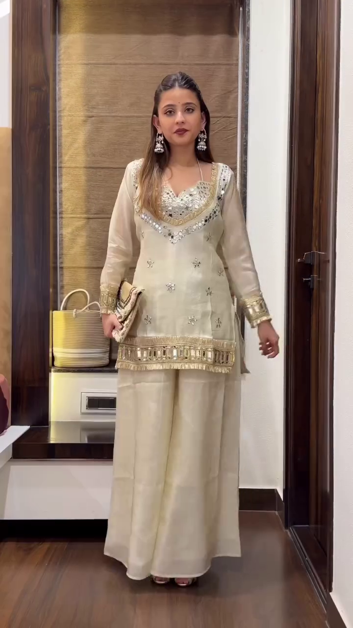 ✨ Boho Farsi Mirror Work Tissue Shimmer Suit – Sparkle in Elegance ✨ - Image 2