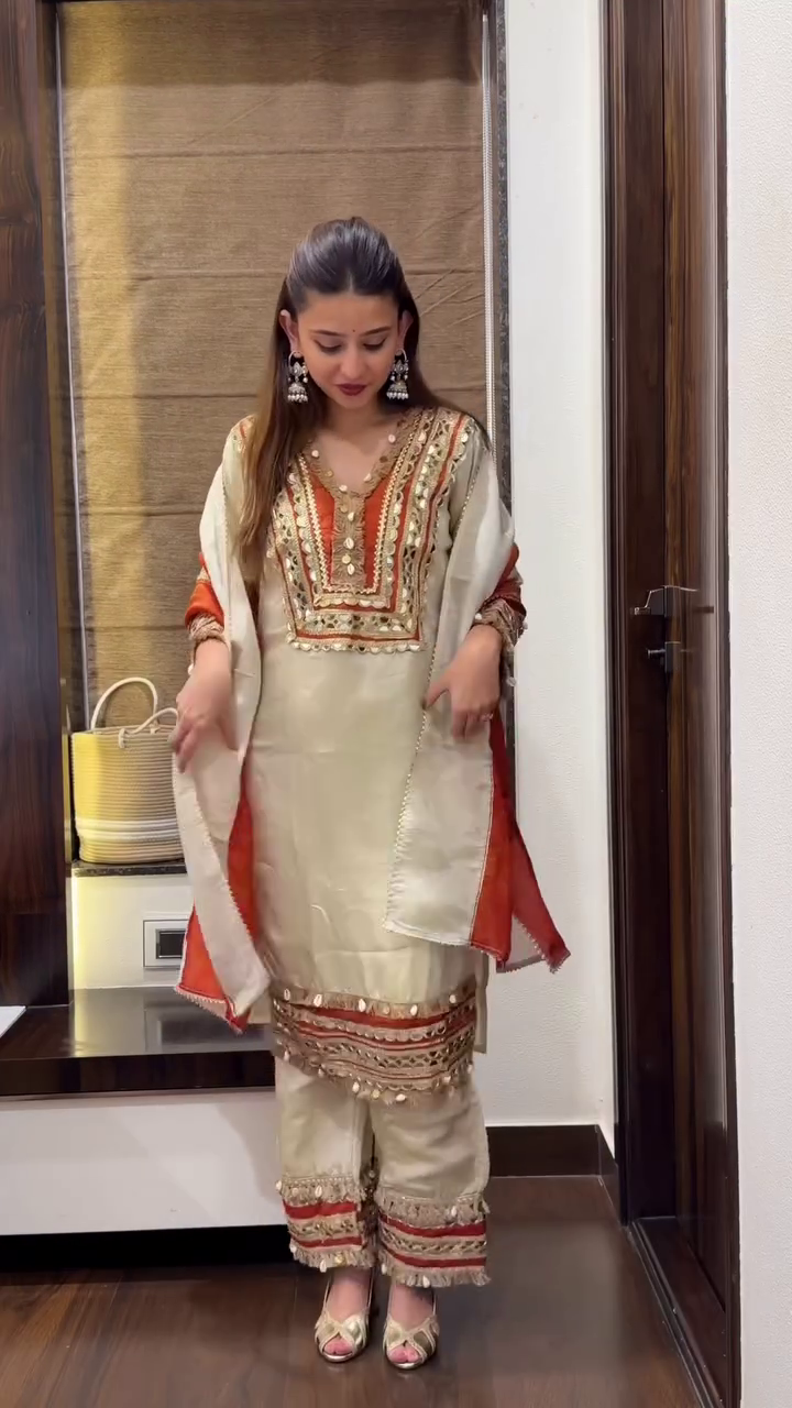 ✨ Boho Farsi Mirror Work Tissue Shimmer Suit – Sparkle in Elegance ✨ - Image 9