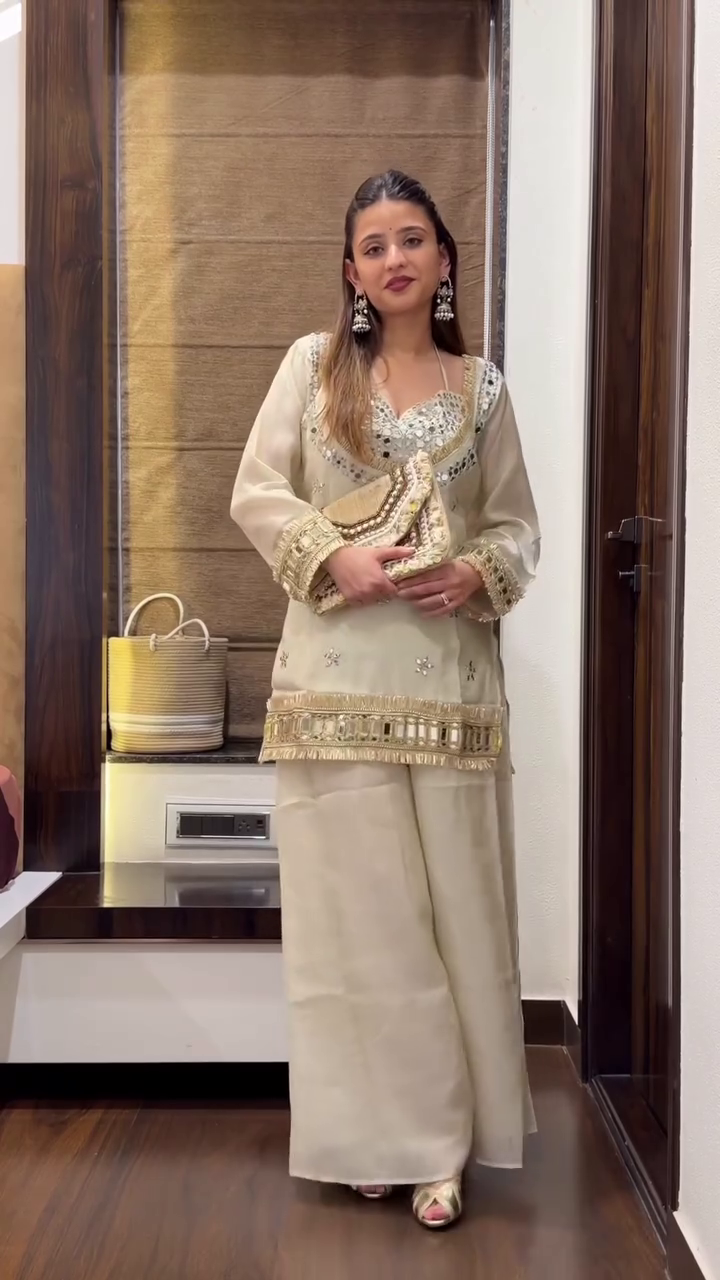 ✨ Boho Farsi Mirror Work Tissue Shimmer Suit – Sparkle in Elegance ✨ - Image 8