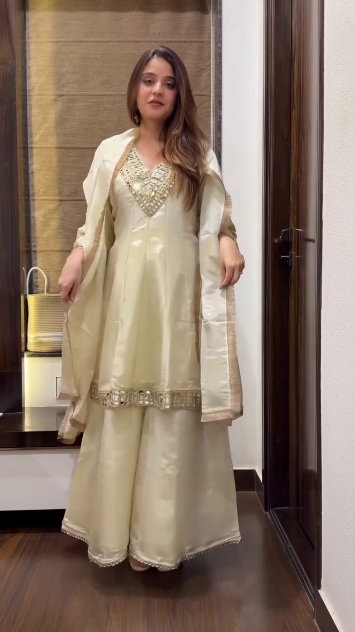 ✨ Boho Farsi Mirror Work Tissue Shimmer Suit – Sparkle in Elegance ✨ - Image 7