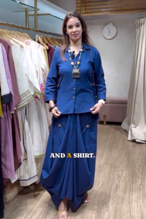 💙 Elegant Flow: Navy Blue Drape Skirt Set for Women