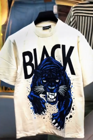Bold Panther Graphic T-Shirt with “BLACK” Print – Streetwear Statement Tee