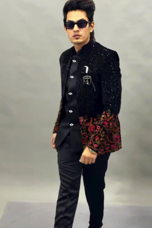 Bold Elegance: A Modern Statement in Black Embroidered Couture