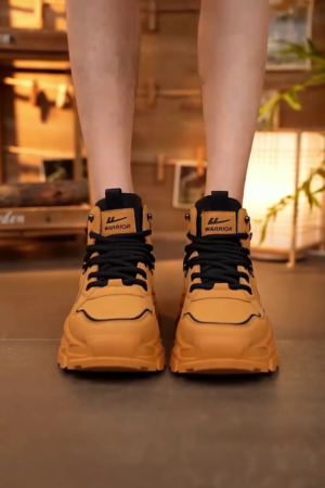 Urban Adventure Style: Yellow Warrior High-Top Lace-Up Boots