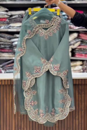 Elegant Rafacollection Pakistani Suit with Heavy Embroidery and Statement Bell Sleeves