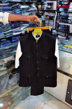 Classic Black Nehru Jacket Set with Pants – Sophisticated Ethnic & Formal Elegance