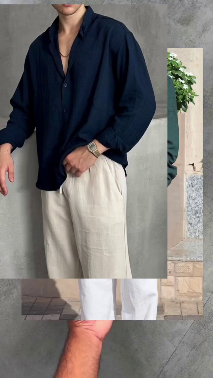 Elegant Men’s Linen Co-ord Set – Premium Mandarin Collar Shirt with White Trousers - Image 3